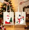 Christmas Canvas Tote Bag with Cute Snowman and Santa Claus Print - Holiday Gift Handbag