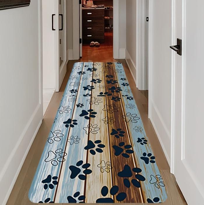 Nowoczesny Minimalistyczny Czarny Dywanik Biegowy z Odciskiem Łapy Antypoślizgowy Dywanik do Wnętrz na Korytarz Dekoracja Domu Miękka Mata na Wejście Salon Sypialnia