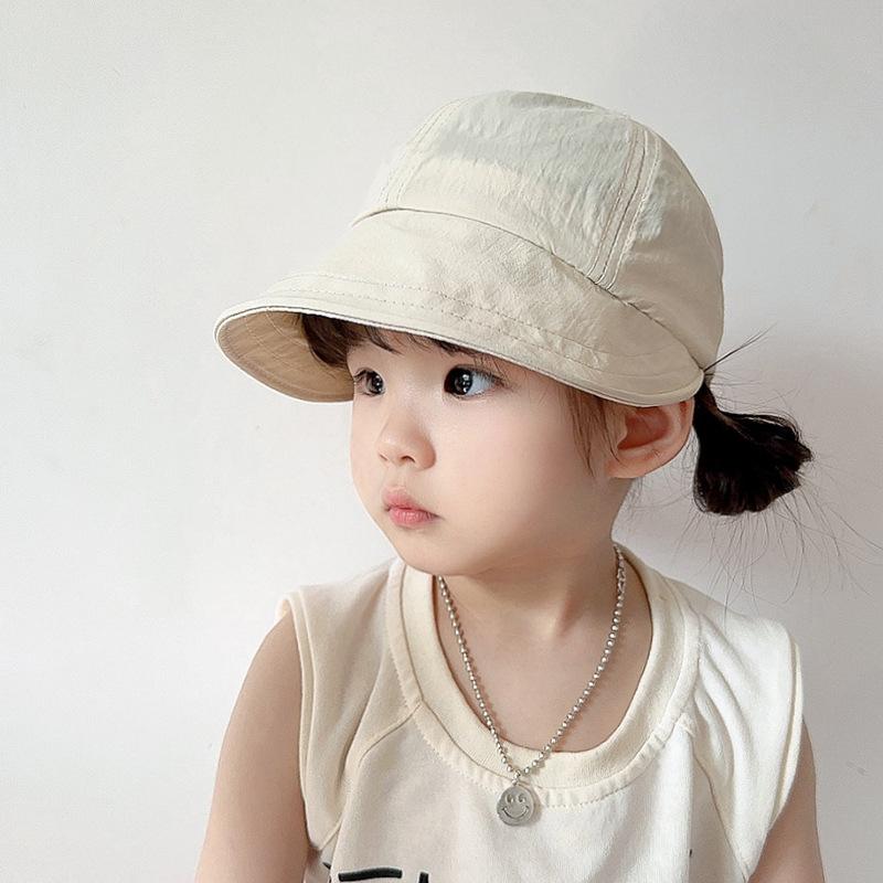 Sommer Baby Sonnenhut mit breiter Krempe Unifarbene Schirmmütze für Jungen Mädchen Koreanisch Verstellbarer Kordelzug Kinder Fischerhüte