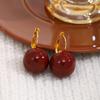 French Retro Ankara Red Vintage Round Bead Earrings - Autumn/Winter High-End INS Style Temperament Dangles