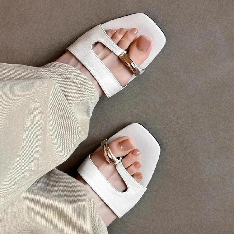 

Elegant Mid Heels Women s Slippers Clip Toe Heeled Sandals Woman Shoes 2025 Summer Flip Flops Shallow Sandalias De Mujer 35 белый