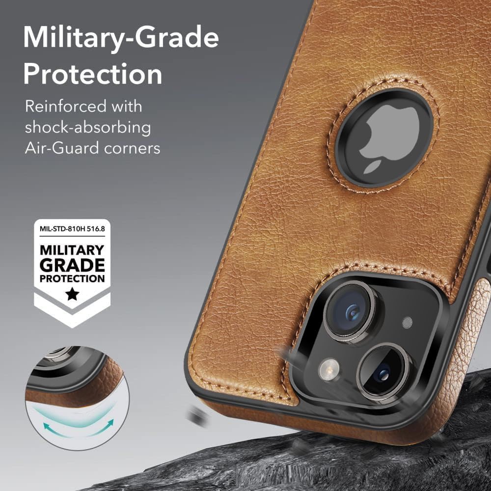 Classy Design Luxury Leather Phone Case for iPhone 15 Non-Slip Grip Full Body Ultra Slim Protective Case (2023,6.1”) (Brown)