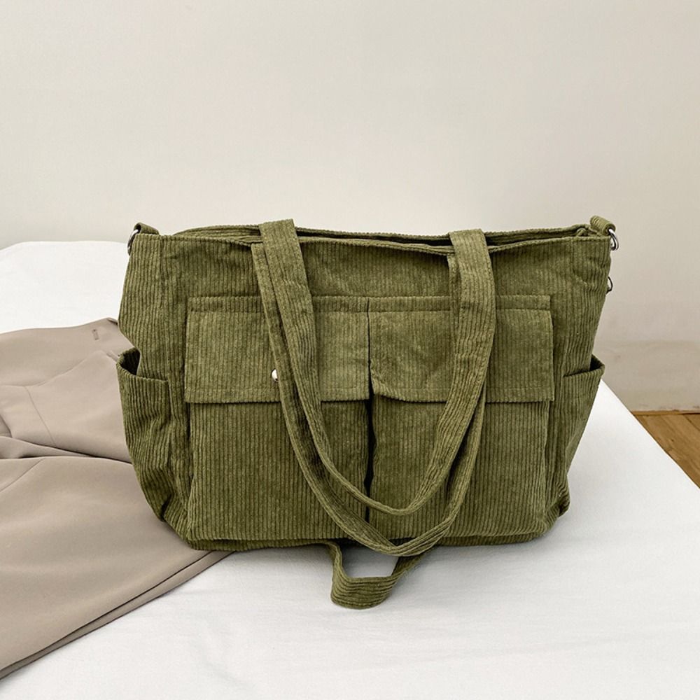 Vintage Multi-pocket Shoulder Bag Elegant Casual Underarm Bag Corduroy Tote Bag  Autumn and Winter