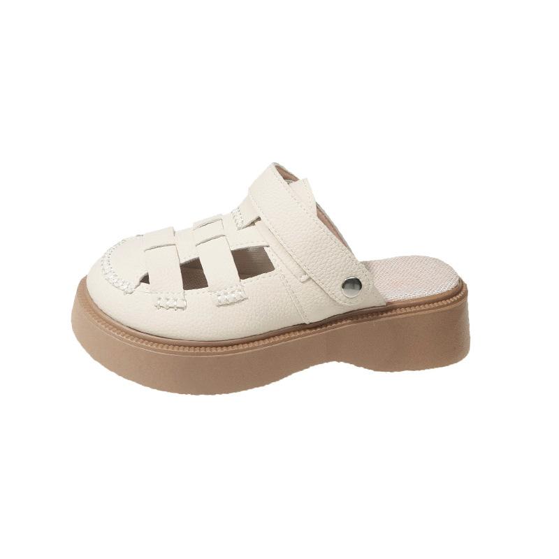 Thick-soled two-wear hollowed-out bag head sandals for women's 2025 summer new hole pig cage Mori Roman half slippers outside