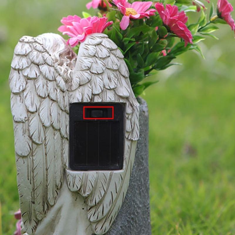 Harts Solcellsdriven Ängelfigur Vas med Markspikar Utomhus Minnesmärken Trädgård Kyrkogård Dekoration Prydnad Gåva