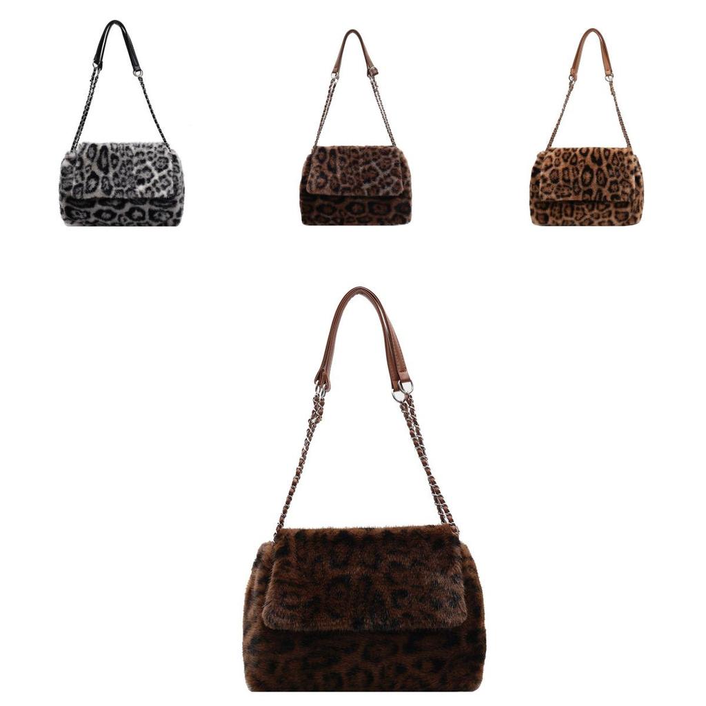 Urban Minimalist Leopard Print Pattern Plush Tote Square Bag For Daily Use