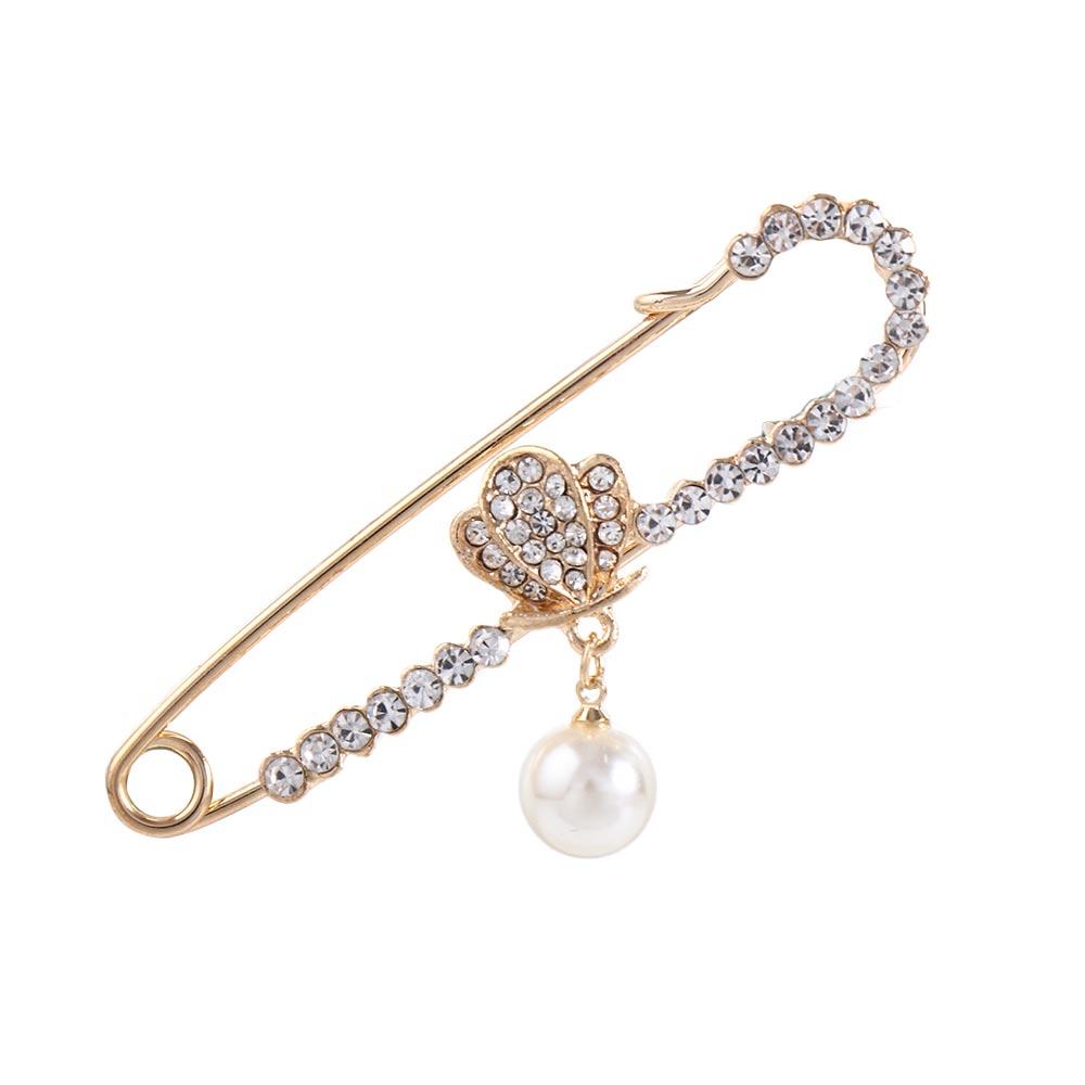 For Women Girl Dress Elegant Butterfly Flower Simulated Pearl Safety pin Rhinestone Accessories Corsage Brooches Pin Jewelry