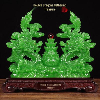 Double Dragon Zodiac: Green Dragon Ornament for Wealth and Prosperity - Perfect for Living Room, Office, Housewarming, or Opening Gifts.
