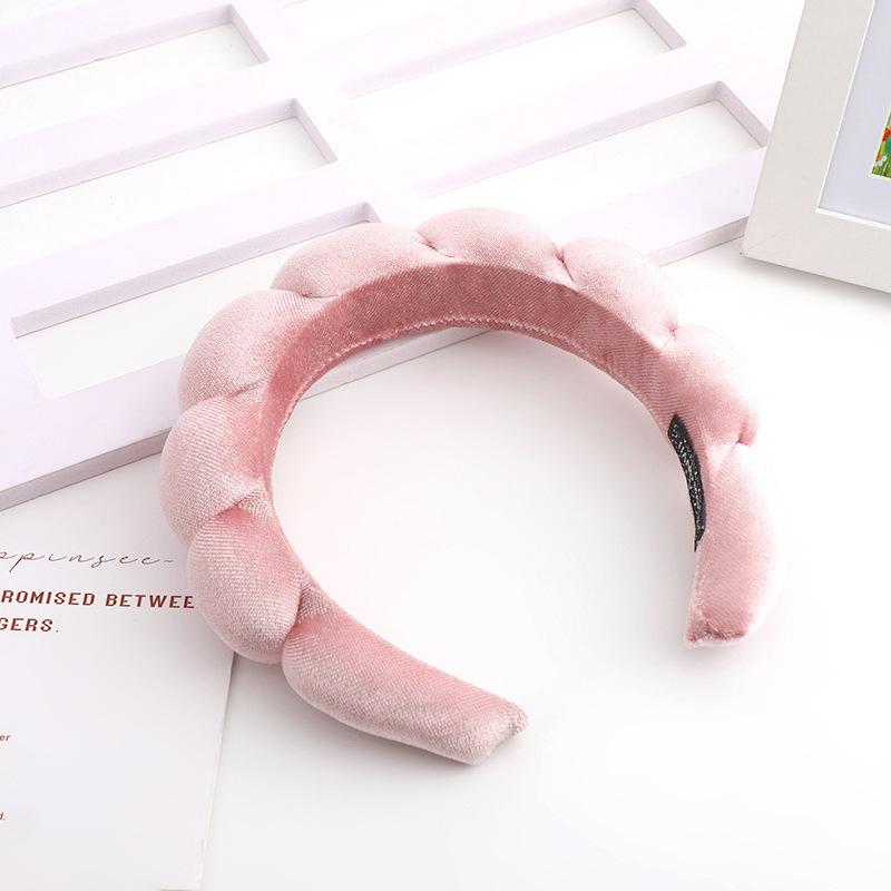 Solid Color Cloud Sponge Headband Washing Scrunchies Puffy Headband Washing Face Makeup Shower Skincare Hair Band