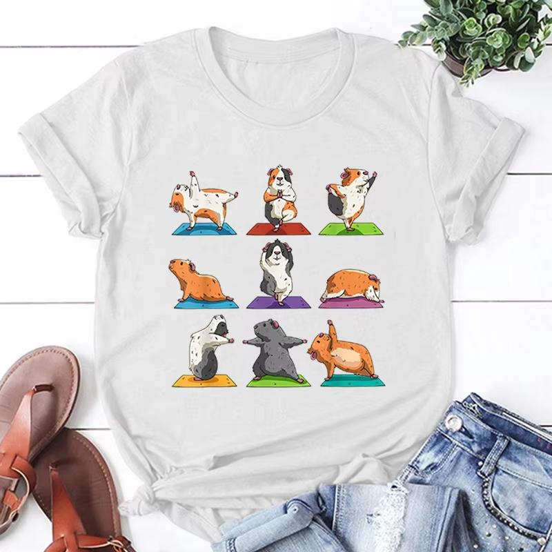 Yoga Guinea Pig Printing T Shirt Unisex Cool Summer Casual T Shirt