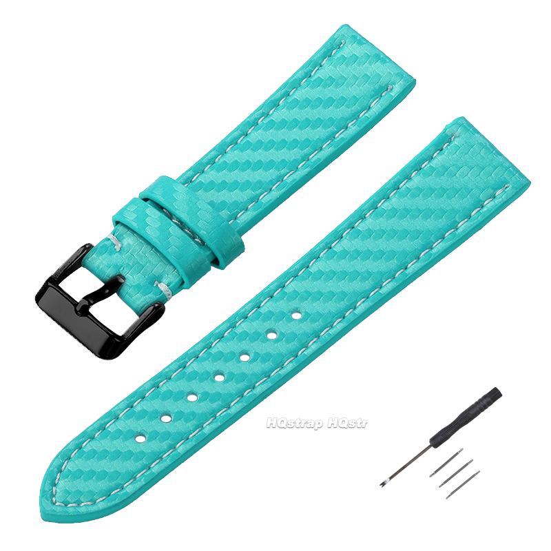 Leather Bracelet Carbonfiber Grain Watchband 18mm 20mm Red Orange Blue Brown Stitching Watch Band 22 24mm Watch Strap for Seiko
