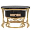 End Table 2 In 1 Round Coffee Made of MDF Side with A Marble Tabletop and Plastic Rattan Sofa Drawers Solid Wood Handles Gold-Colored Iron Legs. 70