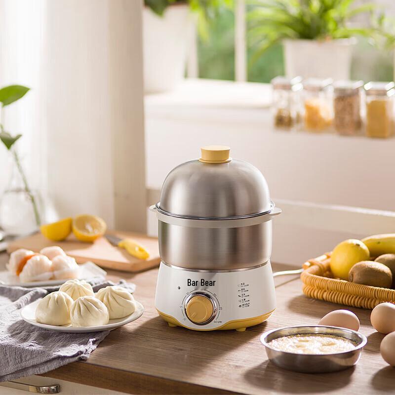 Bear Double Layer Smart Timing Stainless Steel Egg Cooker CN plug (adapter included)