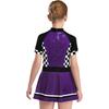 Girls Checkerboard Shiny Sequins Race Dress Mock Neck Short Sleeve Back Invisible Zipper with Built-in Briefs for Halloween Theme Party