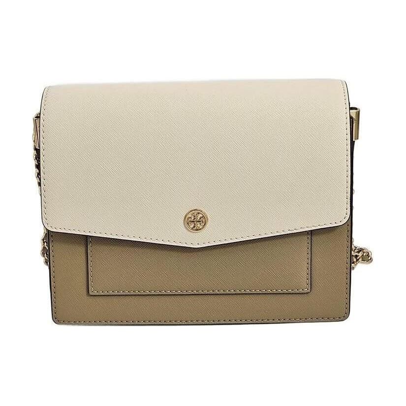 Tory Burch Robinson Metal Logo Magnetic Snap Closure Leather Envelope Crossbody Bag Women bags Cheese-White 154318-724