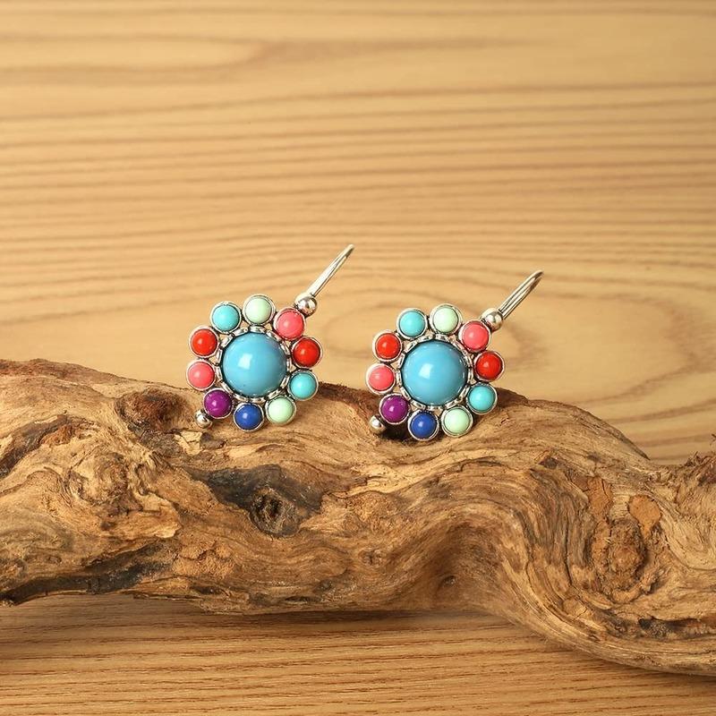 Vintage Böhmischer Stil Blume Baumeln Ohrringe für Frauen Boho Silber Farbe Haken Ohrringe Partei Schmuck