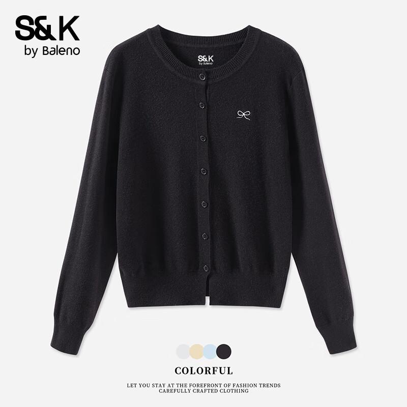 Baleno S&K Women's Embroidered Round Neck Knit Cardigan