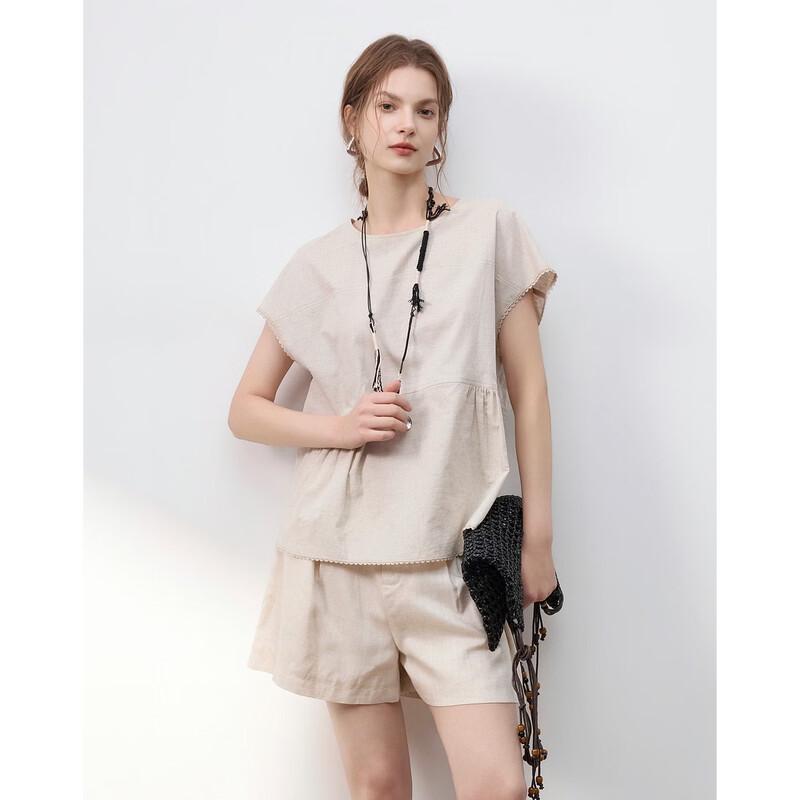 Demana Linen Blend Cap Sleeve Blouse