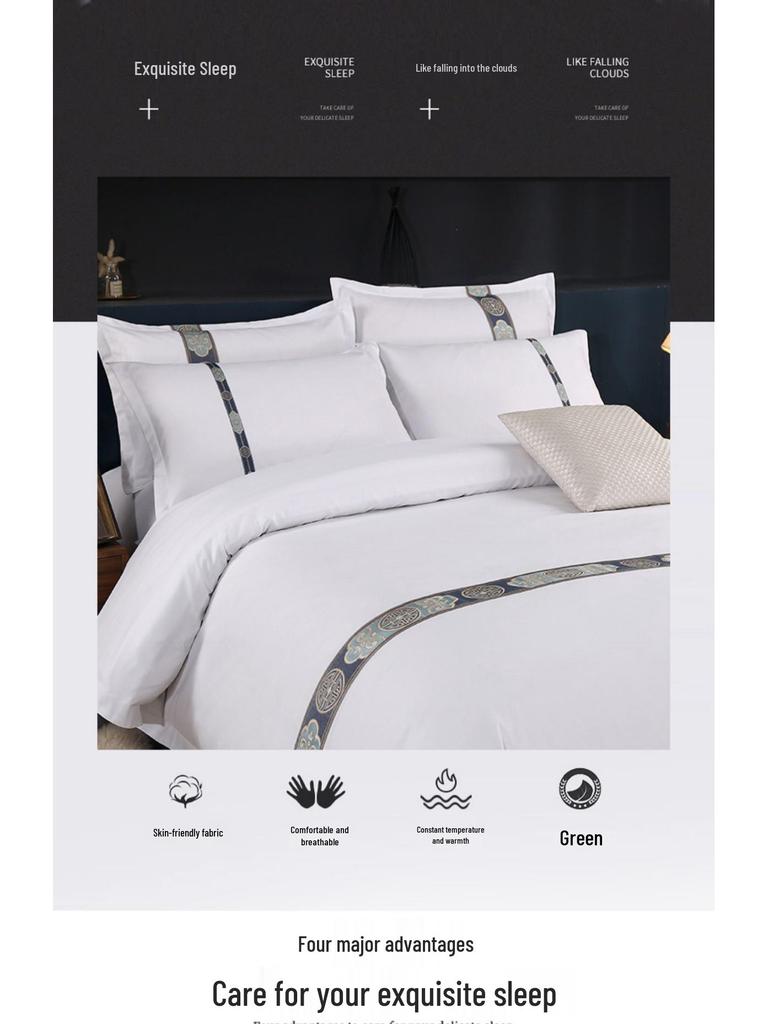 Pure White Eight-Piece Bedding Set: Duvet Cover, Quilt, Comforter & Bed Sheet