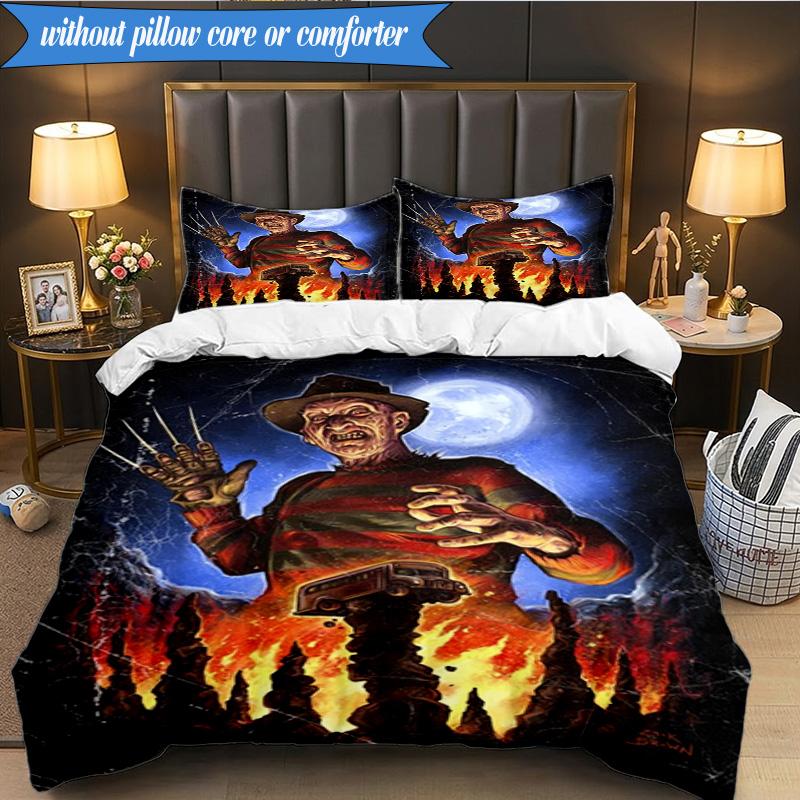 Horror Movie Characters 3pcs K-pop music group Bedding set,Ideal for Bedroom, Dormitory,Including Duvet Cover And 2pcs Pillowcases,Fan gifts