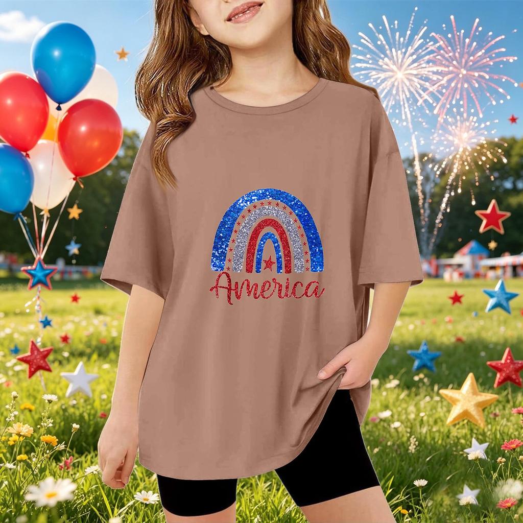 Kids Short Sleeve T Shirt Independence Day Print Top America Graphic Tee for Boys and Girls Casual Wear