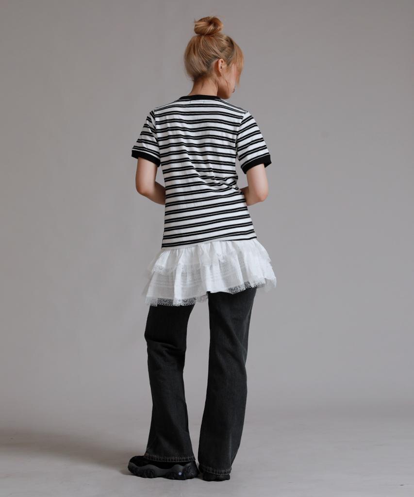LIKE THE MOST Double Stripe Color Block Short Sleeve T-Shirt_White