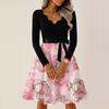 Women's Casual Fashion V-neck Long Sleeved Retro Christmas Print Retro Dress