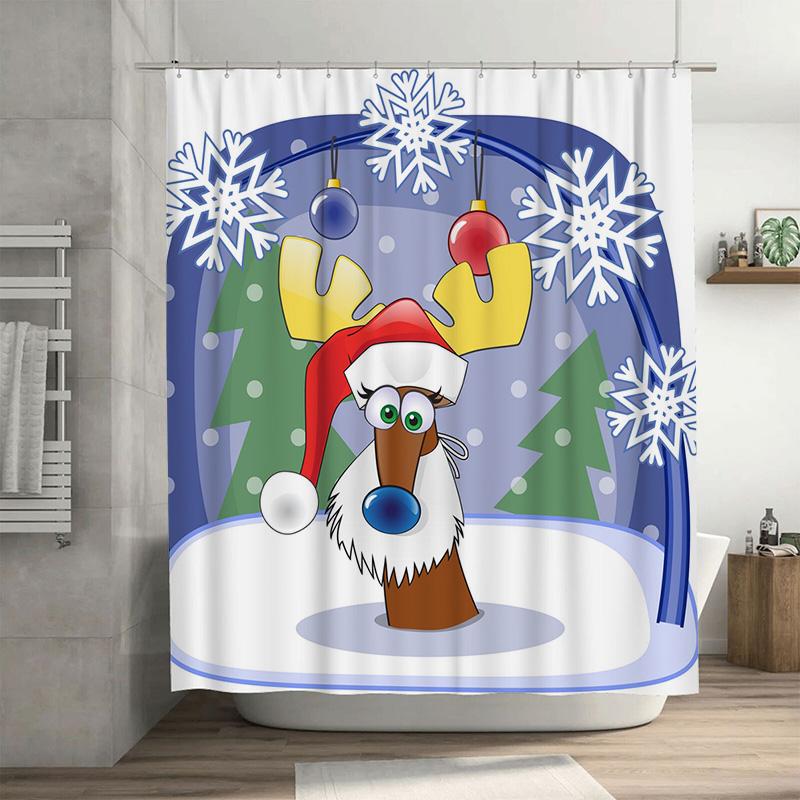 

Tu Christmas Reindeer Shower Curtain Festive Holiday Forest Animal Bathroom Decor Waterproof Set Xmas Home Decor W60H190(CM)-1 Pcs