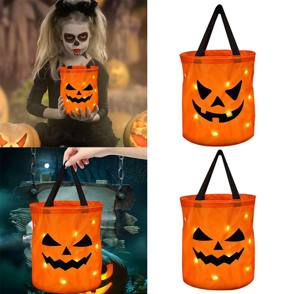 Grimace Party Pocket Trick or Treat LED Light Pumpkin Tote Bag Halloween Candy Bags Ghost Festival