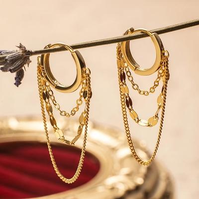 Stylish Chic Gold Color Chain Tassel Hoop Earrings for Women Punk Style Jewelry Best Friends Gift