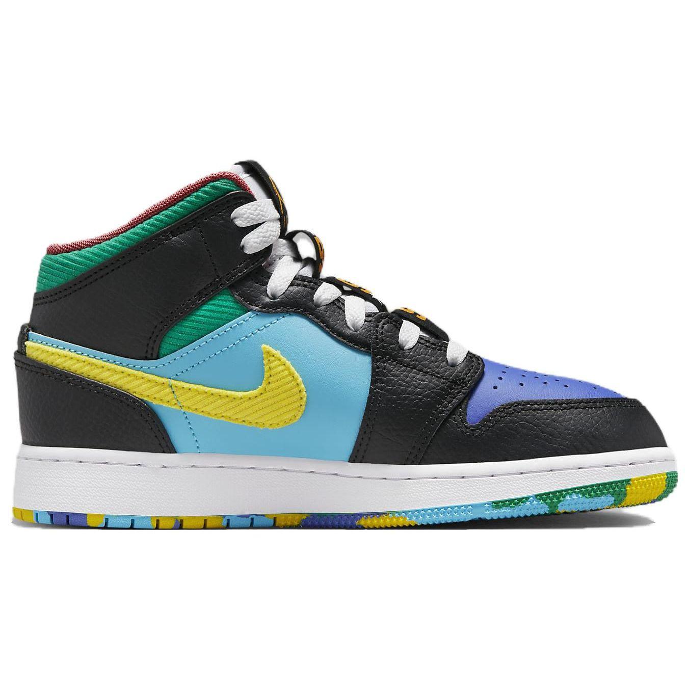 Детские кроссовки Air Jordan 1 Mid SS GS Championships разноцветные черные Opti-Yellow — фото 2