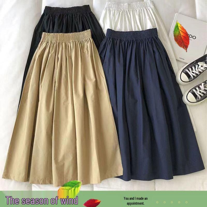 

Women s Hong Kong-Style Solid Color Midi Skirt: New Trendy A-Line High Waist Versatile Workwear for Students and Influencers. Medium