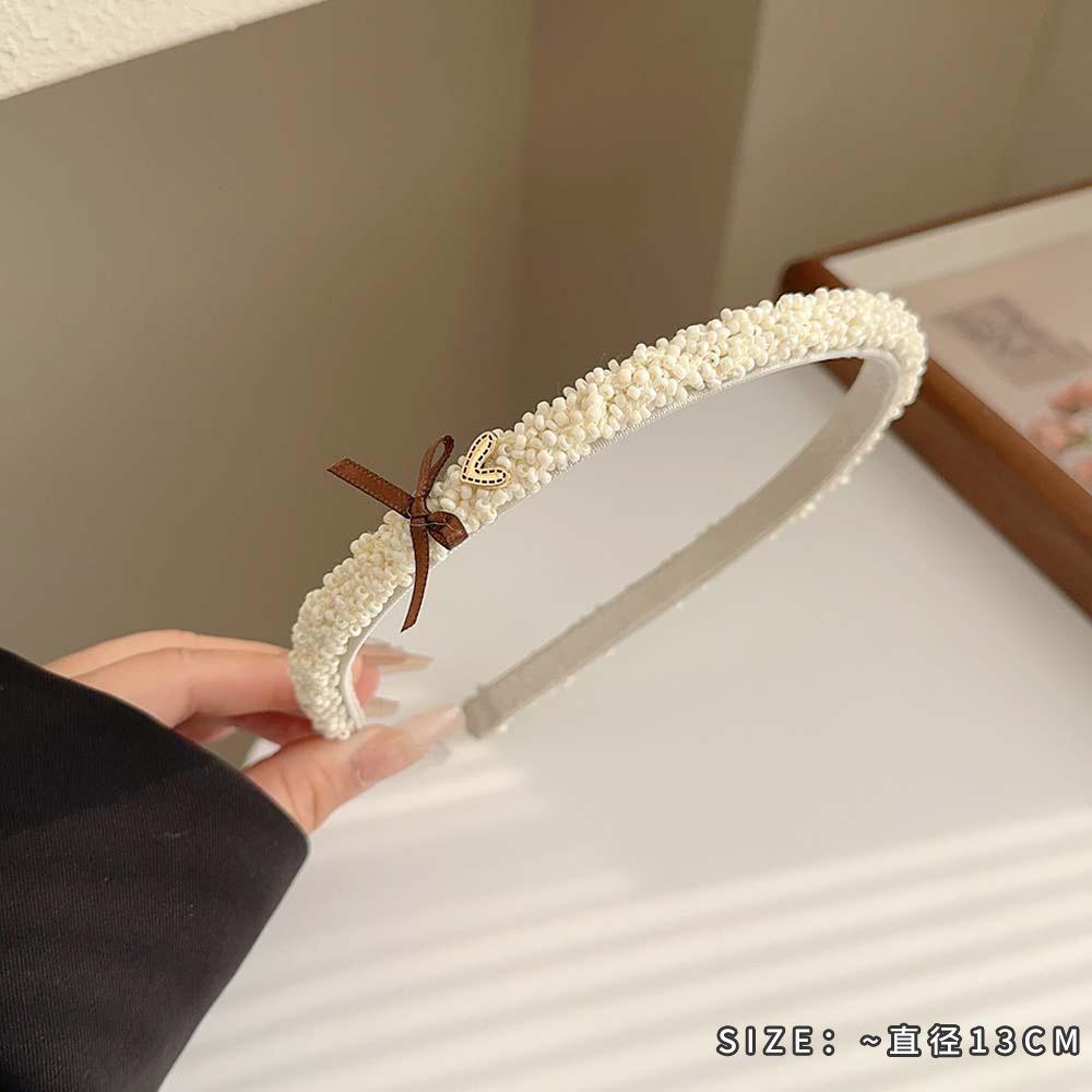 Pearl love bow hairpin rice bead weaving beige series grab clip literary light luxury hair accessories
