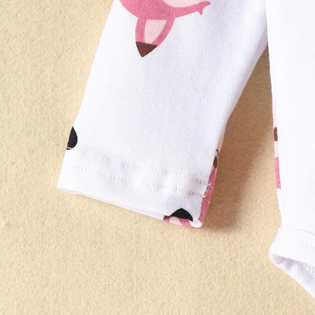 2023 Fall/Winter Baby & Toddler Fox Heart Print Long Sleeve Bodysuit with Bow Strap Dress Set