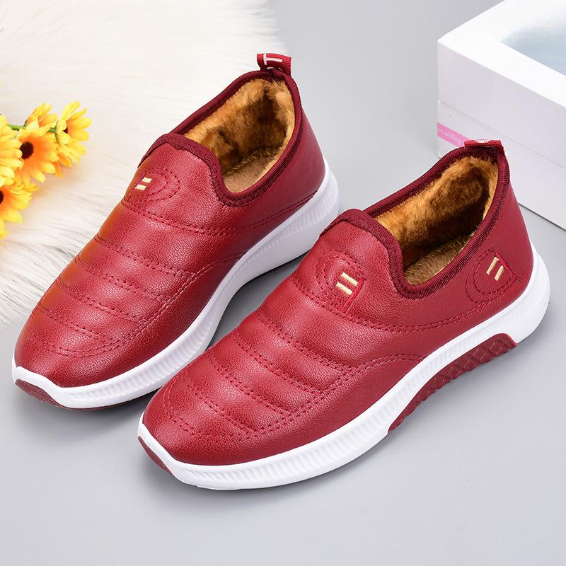 Cotton Shoes, Women's Waterproof Fleece Shoes, Flat and Warm Short Boots for Middle-aged and Elderly People