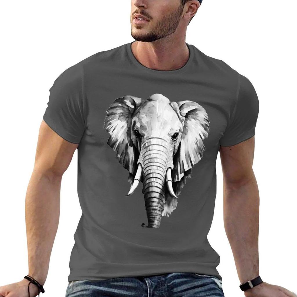 Elephant Head Black and White TShirt Black Cotton Tshirt Plain for Unisex Package T Shirts for Unisex Cotton TShirt