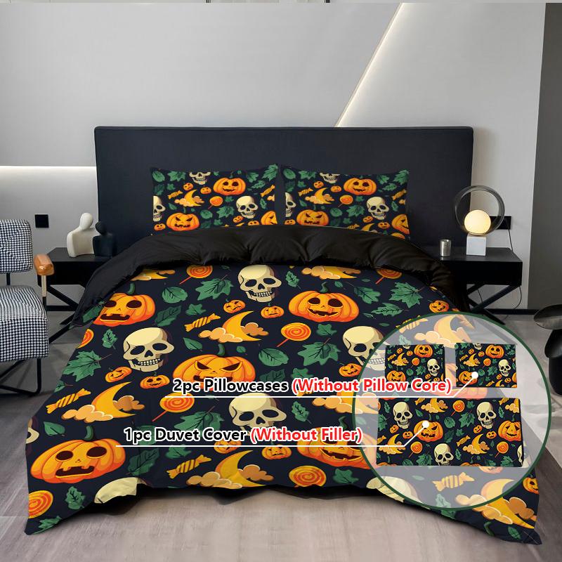 3PC Skeleton Pumpkin Down Quilt Set Comfortable Bedding Cute Little Devil 1Quilt Set 2Pillowcases No Fill Home Atmosphere Decor