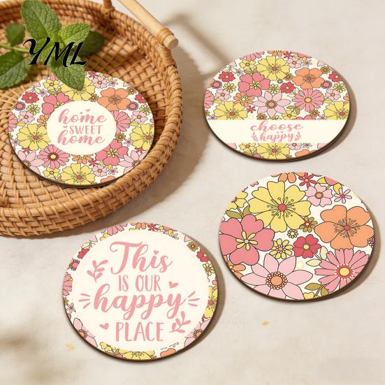 Cute Animal Print Coasters 4PCS Easter Flower Set, Thick Cork Base Non-Slip Heat Resistant Drink Tabletop Holders Coasters, Floral Decorative for Home