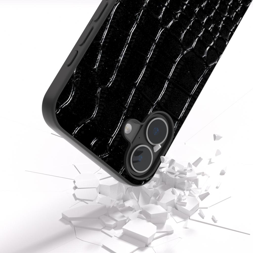 ABEEL For iPhone 16 Case Crocodile Texture Genuine Cow Leather Coated PC+TPU Phone Cover
