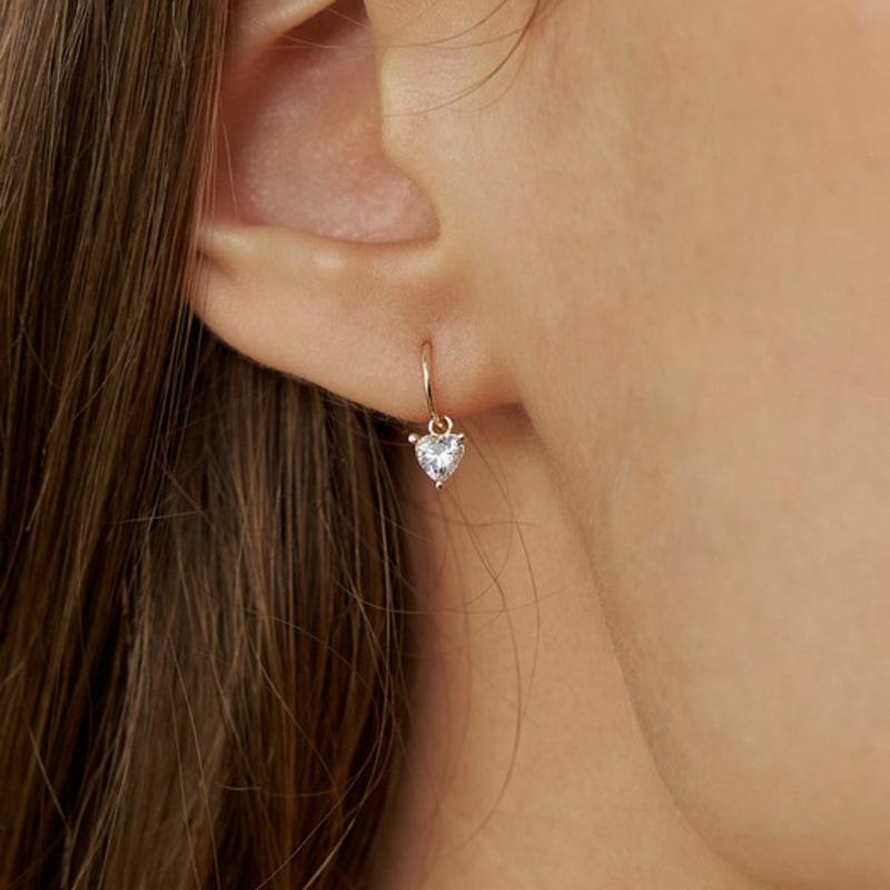 

LUNNE 14k Heart Cubic Drop One-Touch Earrings (14K Gold) #LFE08 14k rose gold (single piece)