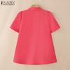 ZANZEA Women Turn Down Collar Summer Casual Short Sleeve Blouse