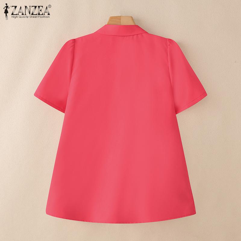 ZANZEA Women Turn Down Collar Summer Casual Short Sleeve Blouse