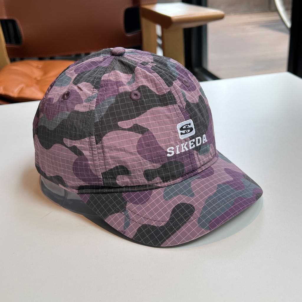 Short Brim Camouflage Hat Men's Quick-drying Grids Pattern Breathable Sweat-absorbent and Moisture-wicking Baseball Cap Military Green Peaked Cap