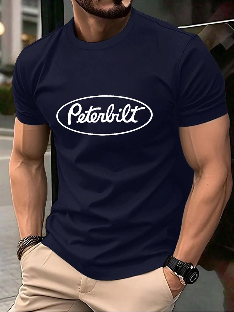 T-shirt in Cotone con Stampa Lettere Peterbilt da Uomo Estive Morbide Oversize Girocollo Manica Corta Top Comodi Abbigliamento Base