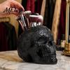 Creative Desktop Accessories Halloween Skull Makeup Brush Holder, Matte Black Gothic Skeleton Pen Organizer Resin Cup for Desk, Storage Figurine