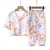 Children's Home Clothes Cotton Silk Set Summer Men's and Women's Pajamas Artificial Cotton Two Piece Set Cotton Silk Air Conditioning Clothes