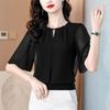 Ropa de Verano Blusa de Gasa de Media Manga Moda Suelta para Mujer Tops de Color Sólido Pulóveres Casuales Camisa
