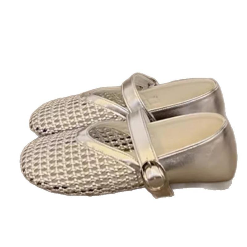 Mary Jane single shoes women's summer new flat bottom soft sole word with mesh hollow woven fishing net shoes sandals
