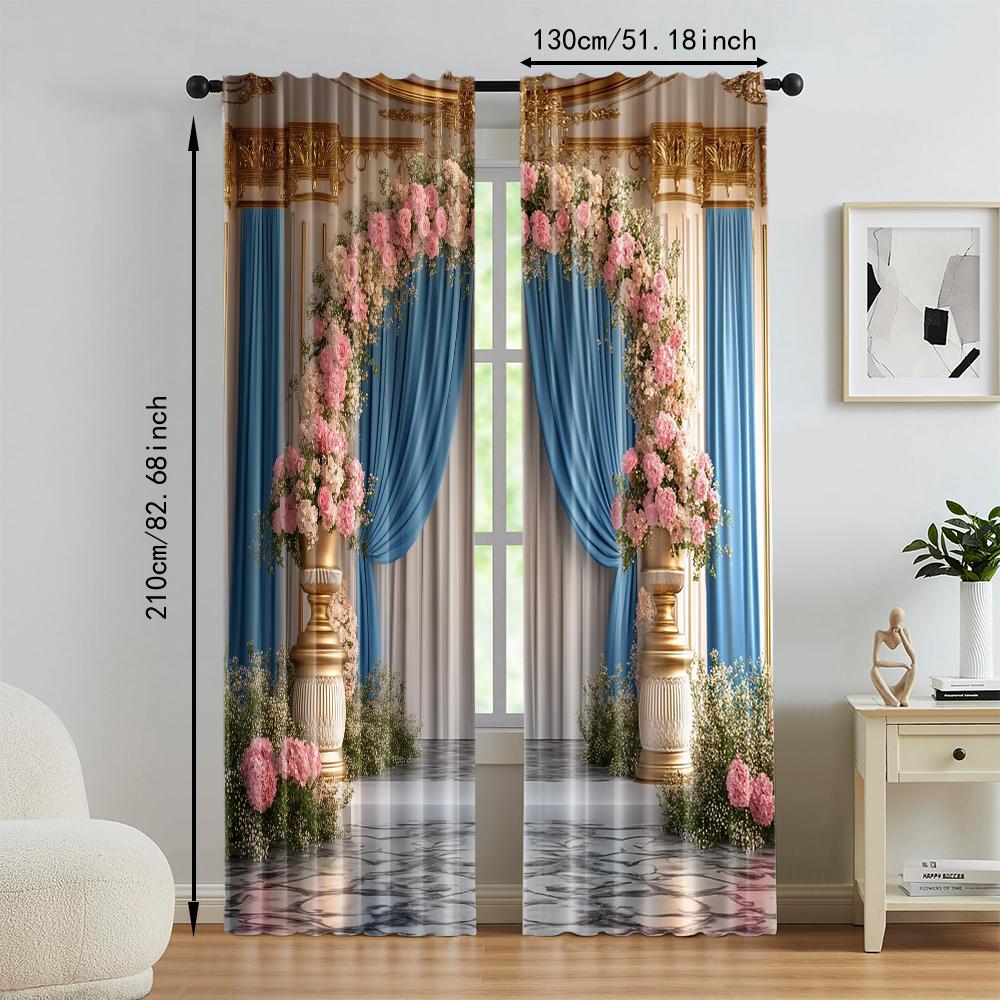 2 pcs   versatile polyester transparent curtains for home decoration Floral (2) for use in bedrooms and living rooms