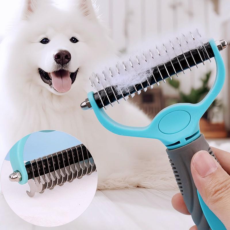 Hundekamm Messer Hunde Bürste Doppelseitiger Hundefellkamm Haustierpflege Edelstahlkämme für Haustierhaarknotenreinigung Hundezubehör